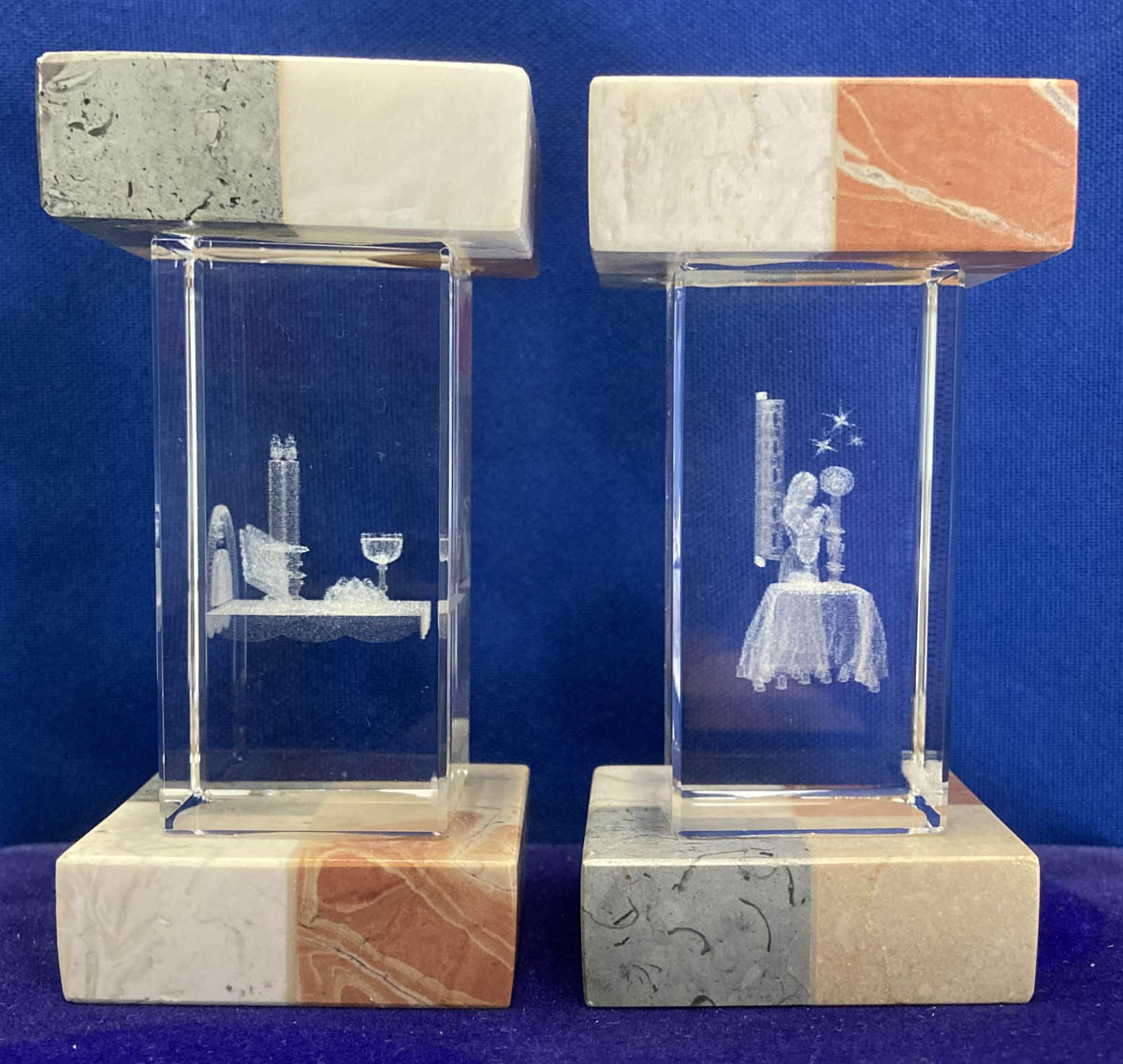 candlesticks stone glass and etched small